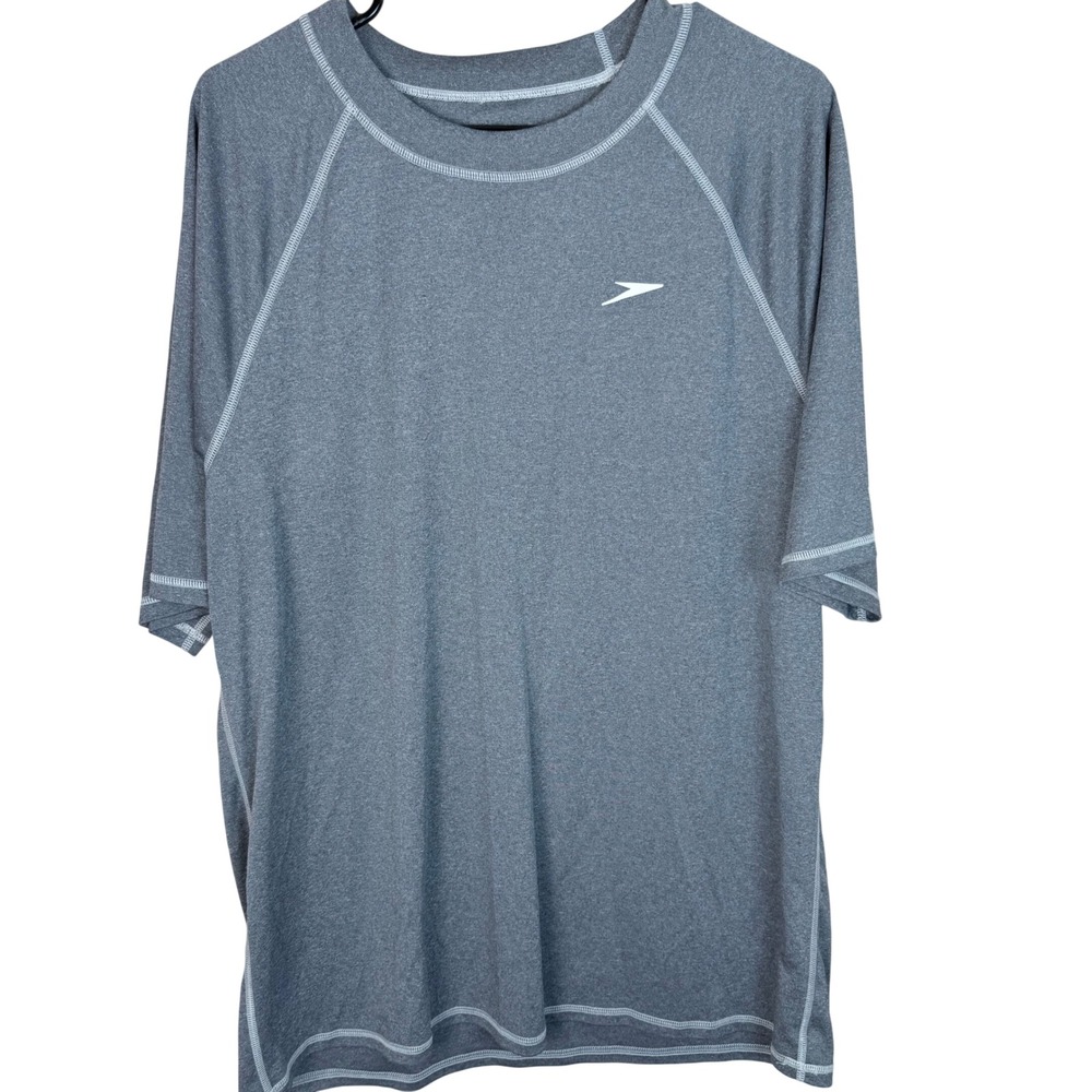 Speedo Mens XL Rash Guard Short‎ Sleeve Gray UV Block the Burn Swim Shirt XL